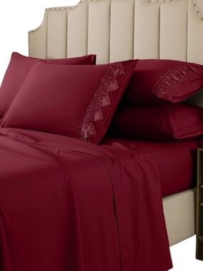 Embroidered Deep Red Sheet Set for Elegant Bedding